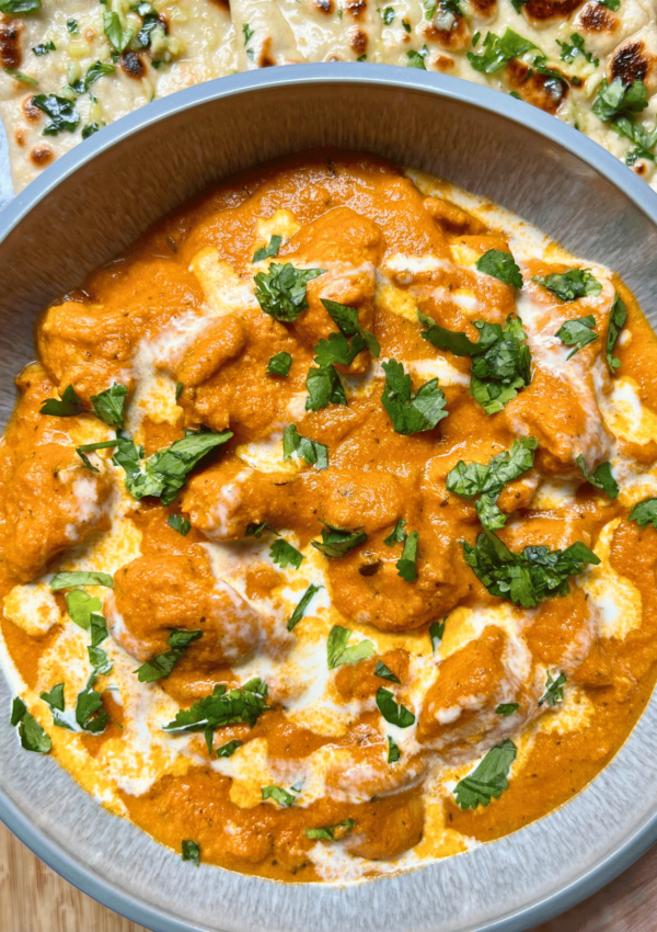 butter chicken with garlic naan