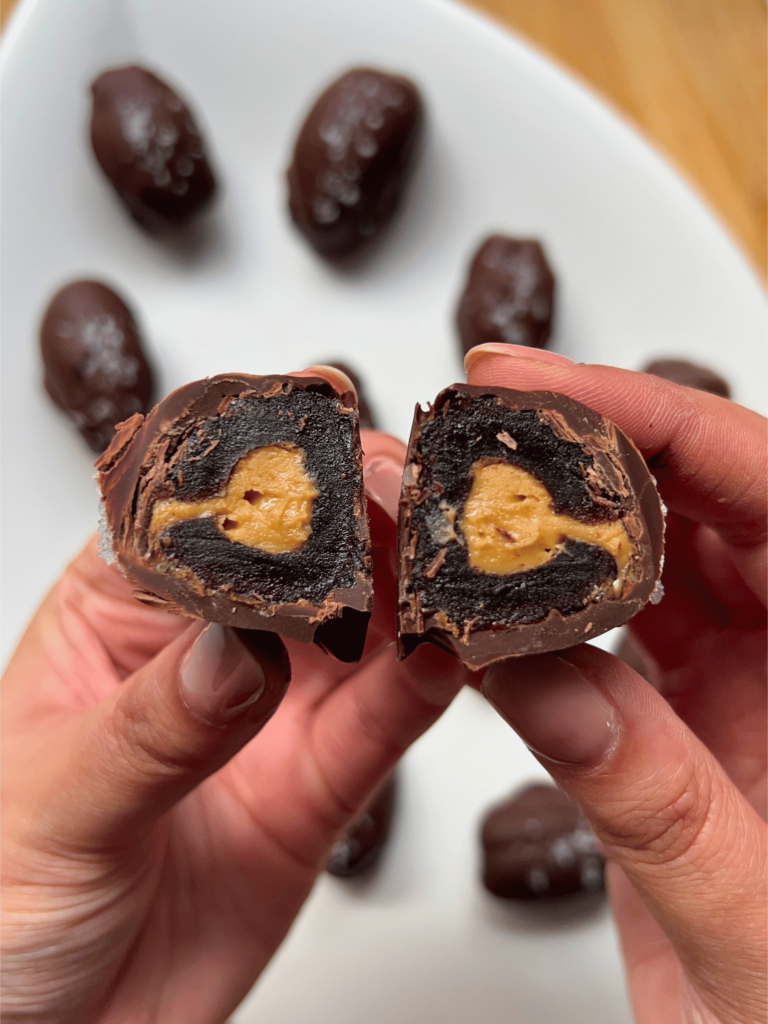 cross section of chocolate peanut butter dates