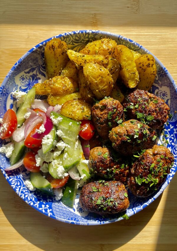 Greek meatball bowl