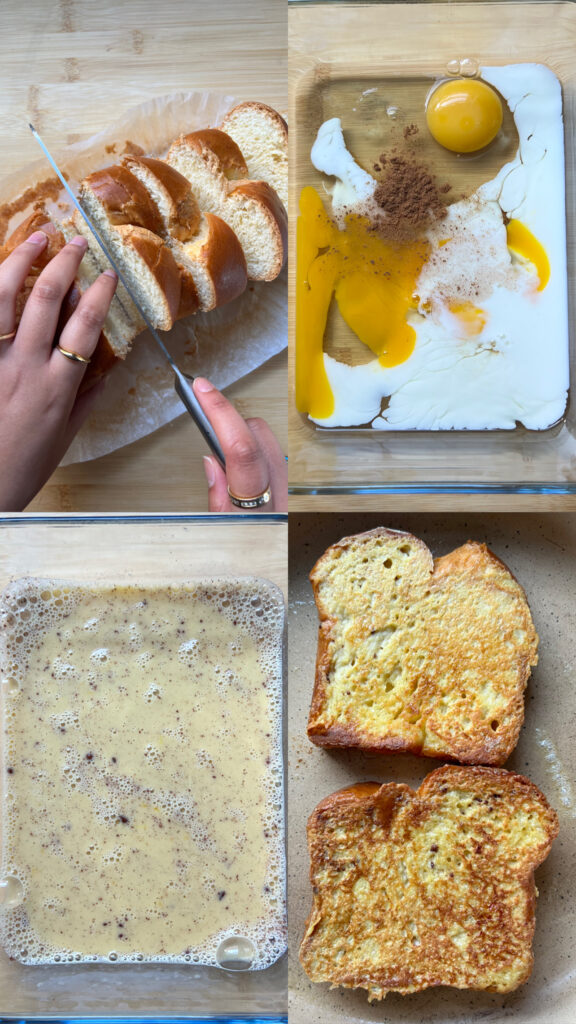 Breakdown of steps for Blueberry and Lemon French Toast.
 