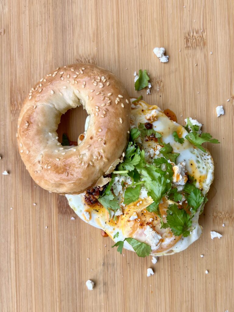 Chilli Oil and Feta Breakfast bagel open image