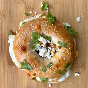 chilli oil and feta breakfast bagel